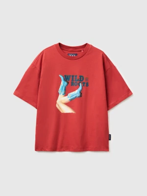 Benetton, Western Print T-shirt, Size: XS, Coral, Women United Colors of Benetton