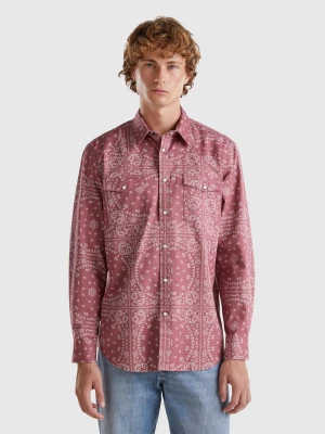 Benetton, Western Style Shirt With Bandana Print, size L, Burgundy, Men United Colors of Benetton