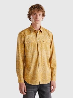 Benetton, Western Style Shirt With Bandana Print, size L, Mustard, Men United Colors of Benetton