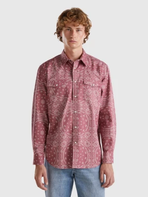 Benetton, Western Style Shirt With Bandana Print, size S, Burgundy, Men United Colors of Benetton