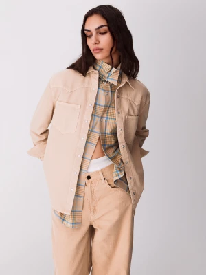 Benetton, Western Twill Shirt, Size: XS, Beige, Women United Colors of Benetton