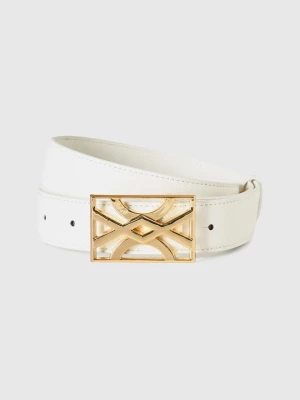 Benetton, White Belt With Logoed Buckle, size L, White, Women United Colors of Benetton