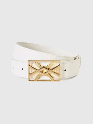 Benetton, White Belt With Logoed Buckle, size L, White, Women United Colors of Benetton