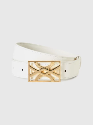 Benetton, White Belt With Logoed Buckle, size S, White, Women United Colors of Benetton