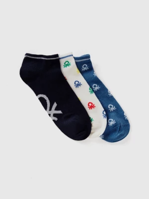 Benetton, White, Blue And Dark Blue Short Socks, size 39-41, Multi-color, Kids United Colors of Benetton