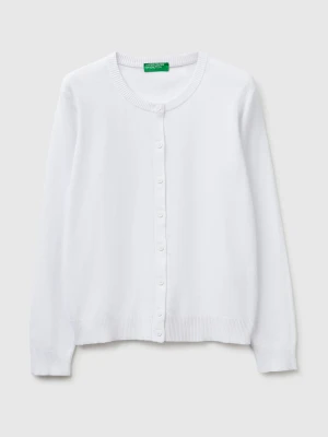 Benetton, White Cardigan In Tricot Cotton, Size: XS, White, Women United Colors of Benetton