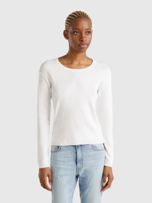 Benetton, White Crew Neck Sweater In Pure Cotton, size XXS, White, Women United Colors of Benetton