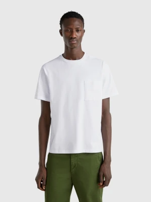 Benetton, White Organic Cotton T-shirt With Pocket, size XS, White, Men United Colors of Benetton