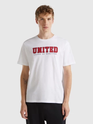 Benetton, White Organic Cotton T-shirt With Red Logo, size L, White, Men United Colors of Benetton