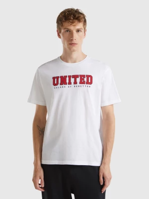 Benetton, White Organic Cotton T-shirt With Red Logo, size XS, White, Men United Colors of Benetton