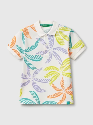 Benetton, White Polo With Tropical Print, size 116, White, Kids United Colors of Benetton