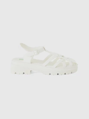 Benetton, White Sandals With Crisscrossed Straps, size 36, Creamy White, Women United Colors of Benetton