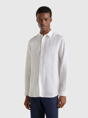 Benetton, White Shirt In Pure Linen, size XS, White, Men United Colors of Benetton
