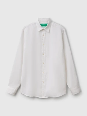 Benetton, White Shirt In Pure Linen, Size: XS, White, Men United Colors of Benetton