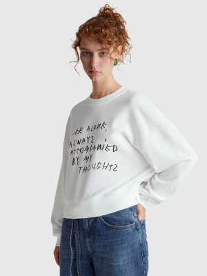 Benetton, White Sweatshirt With Coco Capitán Embroidery, Size: XS, White, Women United Colors of Benetton