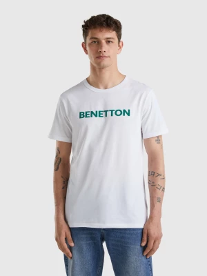 Benetton, White T-shirt In Organic Cotton With Green Logo, size XL, White, Men United Colors of Benetton