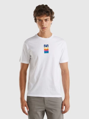 Benetton, White T-shirt In Organic Cotton With Multicolored Logo, size L, White, Men United Colors of Benetton