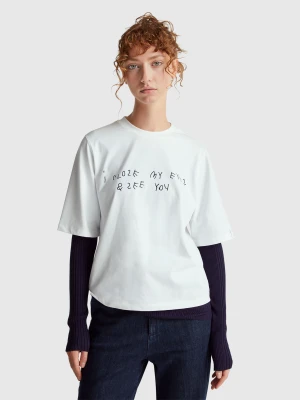 Benetton, White T-shirt With Coco Capitán Print, Size: XS, White, Women United Colors of Benetton