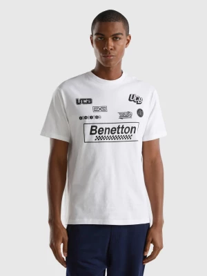 Benetton, White T-shirt With Logo Prints, size M, White, Men United Colors of Benetton