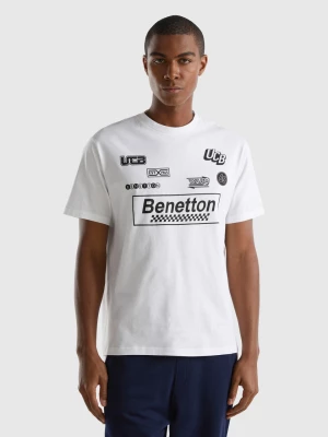Benetton, White T-shirt With Logo Prints, size XL, White, Men United Colors of Benetton