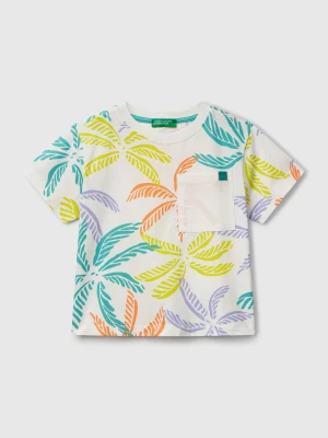 Benetton, White T-shirt With Tropical Print, size 116, Multi-color, Kids United Colors of Benetton