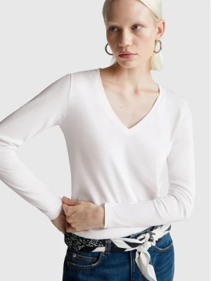 Benetton, White T-shirt With V-neck, size XXS, White, Women United Colors of Benetton