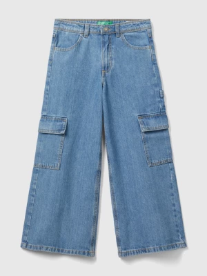 Benetton, Wide Fit Cargo Jeans, size S, Light Blue, Kids United Colors of Benetton