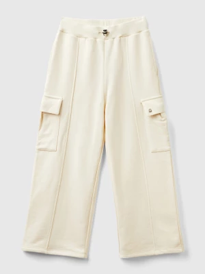 Benetton, Wide Fit Cargo Trousers, size 2XL, Creamy White, Kids United Colors of Benetton