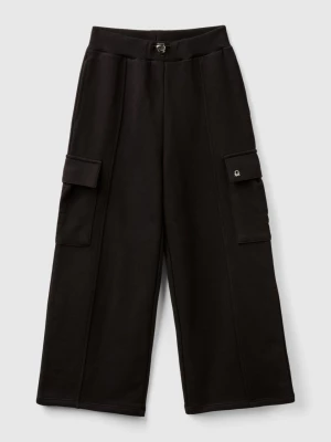 Benetton, Wide Fit Cargo Trousers, size L, Black, Kids United Colors of Benetton