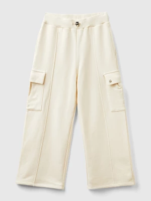 Benetton, Wide Fit Cargo Trousers, size L, Creamy White, Kids United Colors of Benetton