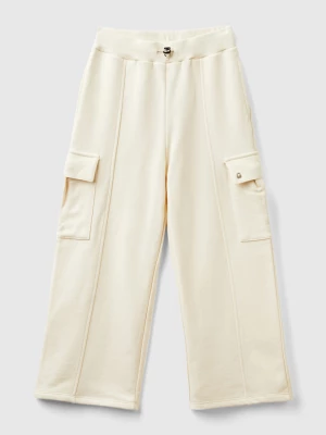 Benetton, Wide Fit Cargo Trousers, size M, Creamy White, Kids United Colors of Benetton