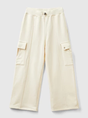 Benetton, Wide Fit Cargo Trousers, size S, Creamy White, Kids United Colors of Benetton