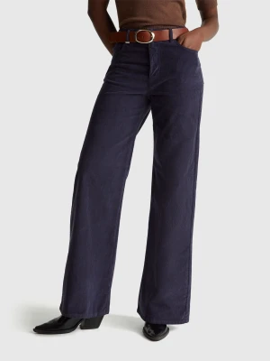 Benetton, Wide Fit Corduroy Trousers, Size: 30, Dark Blue, Women United Colors of Benetton