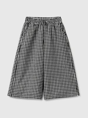 Benetton, Wide-fit Gingham Trousers, Size: XL, Black, Kids United Colors of Benetton