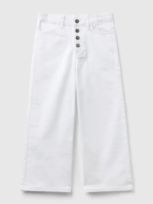 Benetton, Wide Fit High-waisted Trousers, size S, White, Kids United Colors of Benetton
