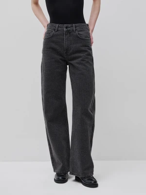 Benetton, Wide Fit Jeans With Rhinestones, Size: 34, Gray, Women United Colors of Benetton