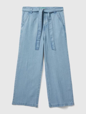 Benetton, Wide Fit Trousers In Chambray, size 2XL, Sky Blue, Kids United Colors of Benetton