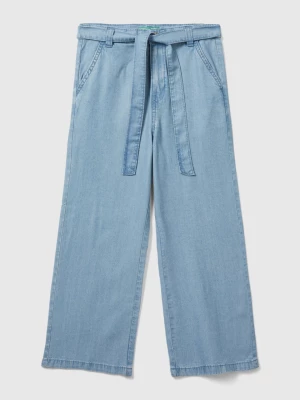 Benetton, Wide Fit Trousers In Chambray, size 3XL, Sky Blue, Kids United Colors of Benetton