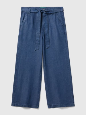 Benetton, Wide Fit Trousers In Chambray, size L, Blue, Kids United Colors of Benetton