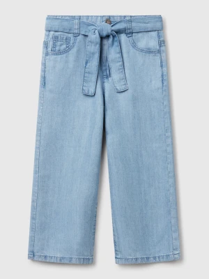 Benetton, Wide Fit Trousers With Belt, Size: 116, Light Blue, Kids United Colors of Benetton