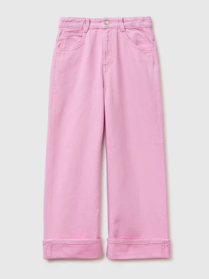Benetton, Wide-fit Trousers With Cuffs, Size: M, Cyclamen, Kids United Colors of Benetton