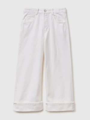 Benetton, Wide-fit Trousers With Cuffs, Size: XL, White, Kids United Colors of Benetton