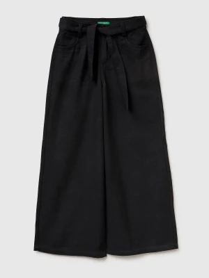 Benetton, Wide Fit Trousers With Sash, Size: XL, Black, Kids United Colors of Benetton