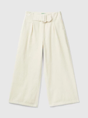 Benetton, Wide Fit Velvet Trousers, size 2XL, Creamy White, Kids United Colors of Benetton