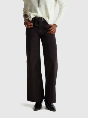 Benetton, Wide Fit Velvet Trousers, Size: 32, Black, Women United Colors of Benetton
