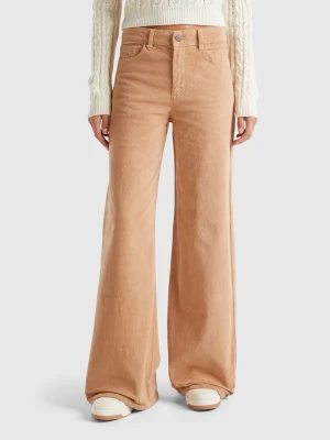 Benetton, Wide Fit Velvet Trousers, Size: 34, Camel, Women United Colors of Benetton