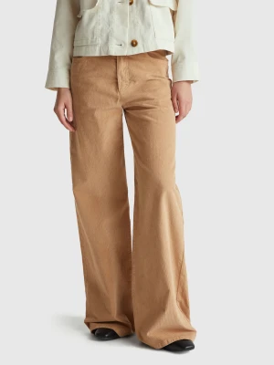 Benetton, Wide Fit Velvet Trousers, Size: 34, Camel, Women United Colors of Benetton