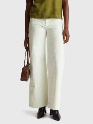 Benetton, Wide Fit Velvet Trousers, Size: 34, Creamy White, Women United Colors of Benetton