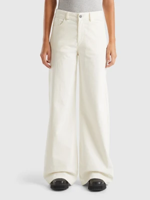 Benetton, Wide Fit Velvet Trousers, Size: 34, Creamy White, Women United Colors of Benetton