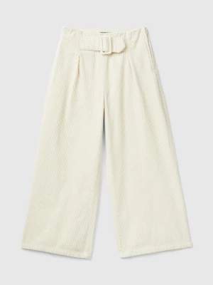 Benetton, Wide Fit Velvet Trousers, size S, Creamy White, Kids United Colors of Benetton